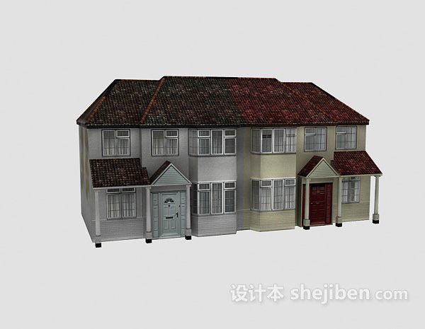 免费欧式红色屋顶别墅3d模型下载
