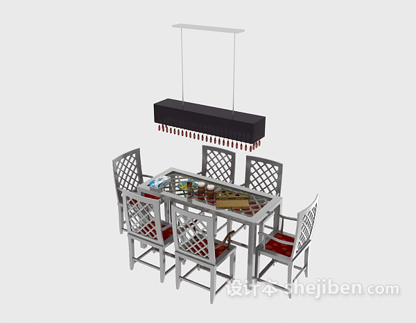 中式风格中式餐桌餐椅家具3d模型下载