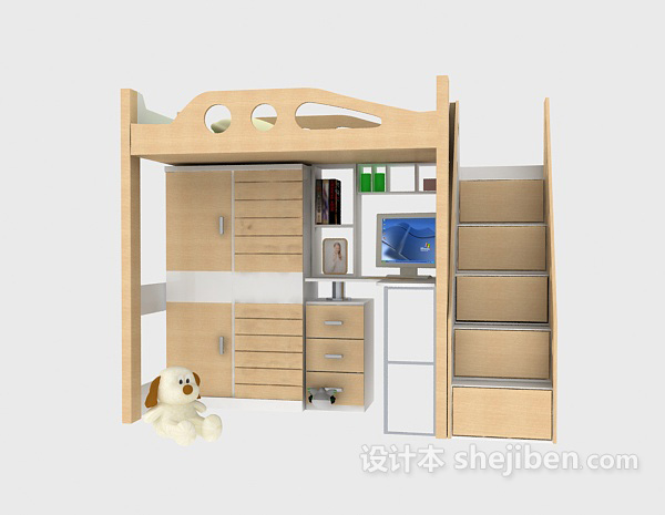 设计本带柜子的床3d模型下载