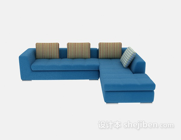 现代风格时尚的蓝色布艺多人沙发3d模型下载