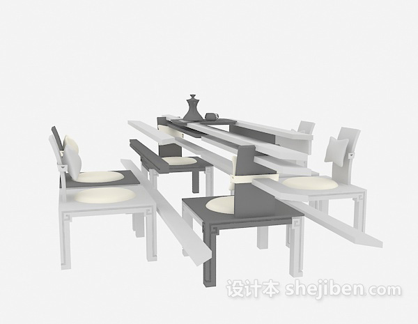 中式桌椅组合家具3d模型下载