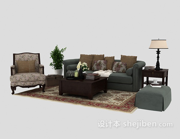 设计本欧式沙发组合3d模型下载
