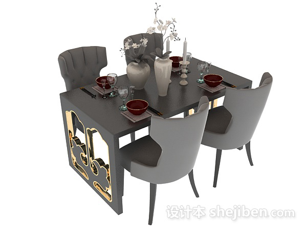 中式风格中式桌椅组合3d模型下载