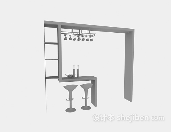 设计本厨房吧台3d模型下载