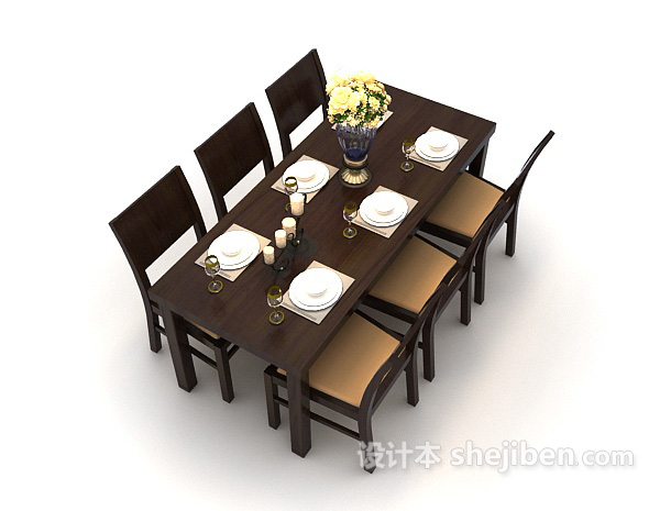 现代风格黑白经典型现代餐桌3d模型下载