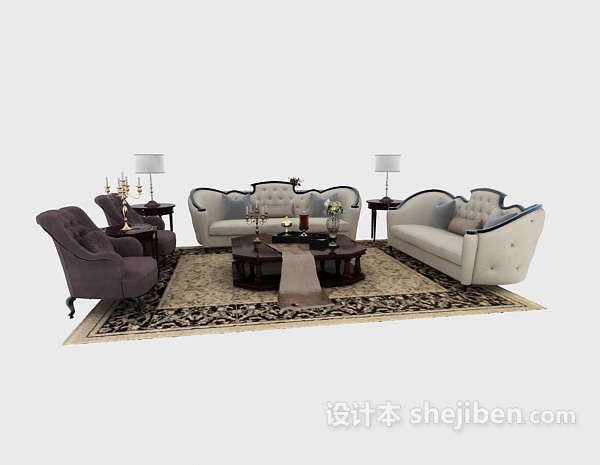 设计本欧式沙发茶几组合3d模型下载