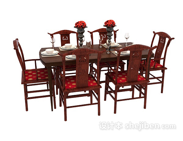 免费中式餐厅餐桌3d模型下载
