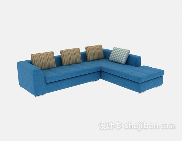 时尚的蓝色布艺多人沙发3d模型下载