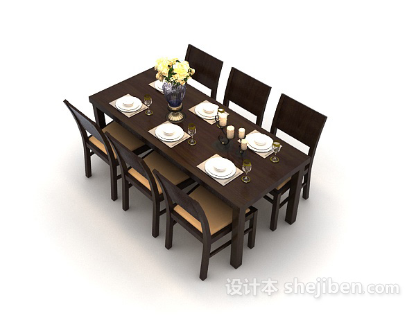 黑白经典型现代餐桌3d模型下载