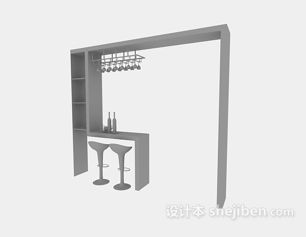 现代风格厨房吧台3d模型下载