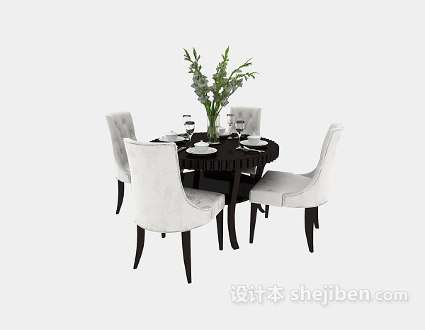 免费黑白搭配时尚圆形餐桌3d模型下载