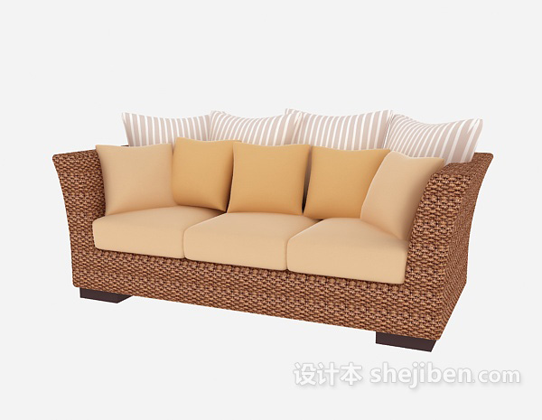 现代风格竹编沙发3d模型下载