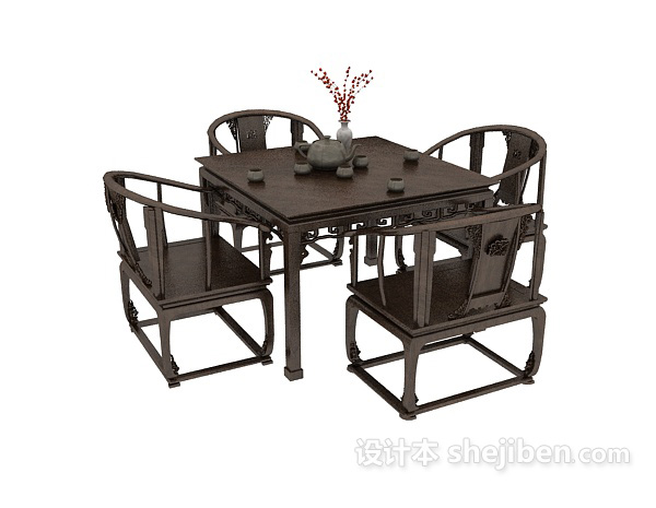 设计本茶楼桌椅组合3d模型下载