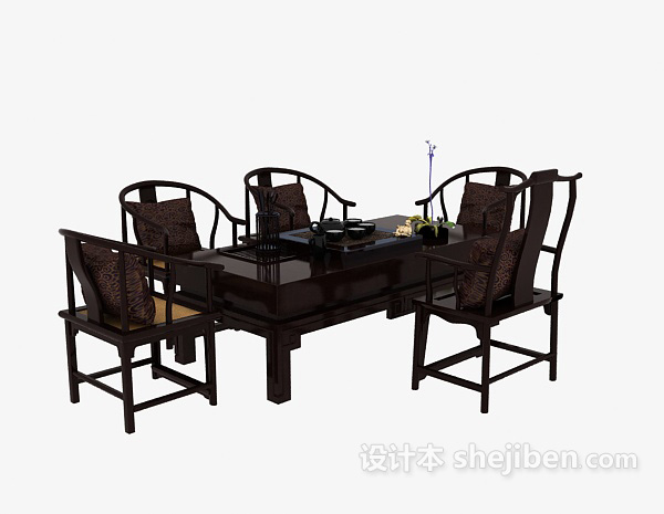 中式风格餐桌3d模型下载