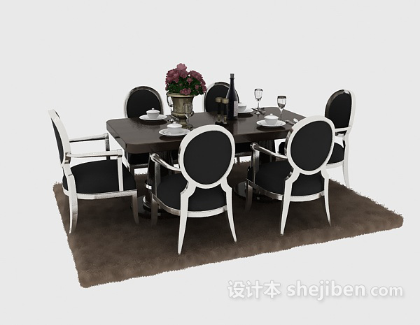 现代纯黑色温馨餐桌洁白时尚餐桌3d模型下载