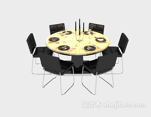设计本黑白搭配大气圆餐桌3d模型下载