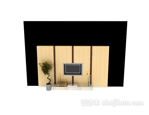 免费现代简约电视背景墙3d模型下载