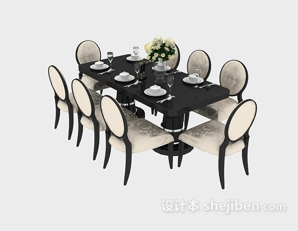 欧式风格欧式洁白清新餐桌椅3d模型下载
