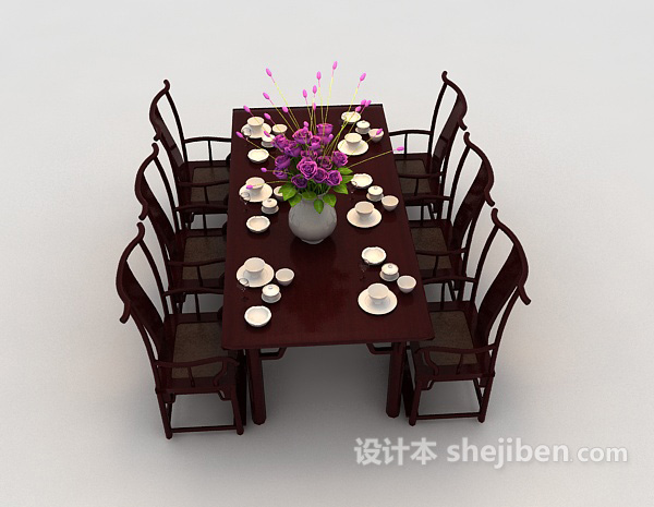 免费新中式餐桌3d模型下载