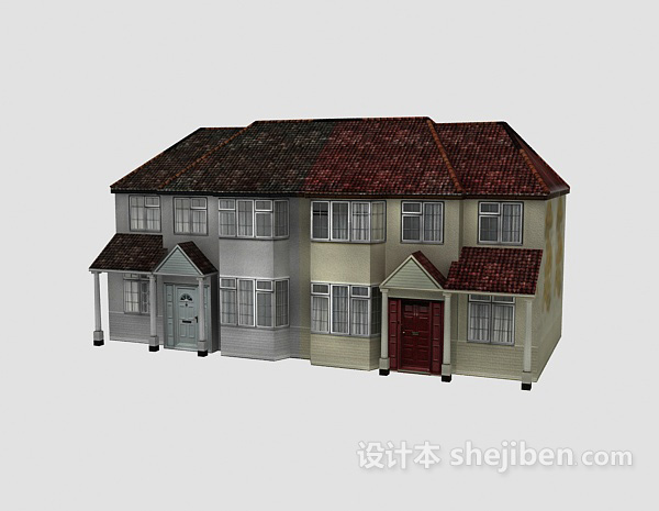 欧式风格欧式红色屋顶别墅3d模型下载