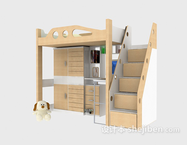 带柜子的床3d模型下载