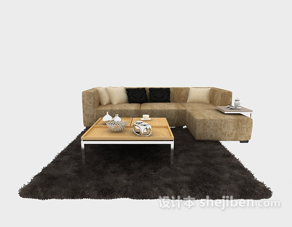 免费黄色与黑色结合现代沙发茶几组合3d模型下载