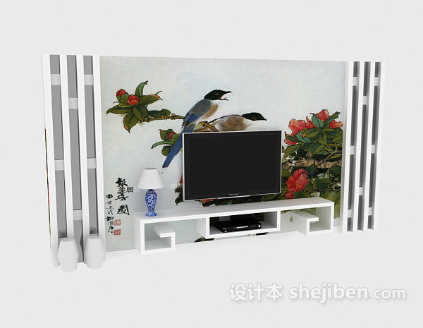 设计本新中式电视墙  3d模型下载