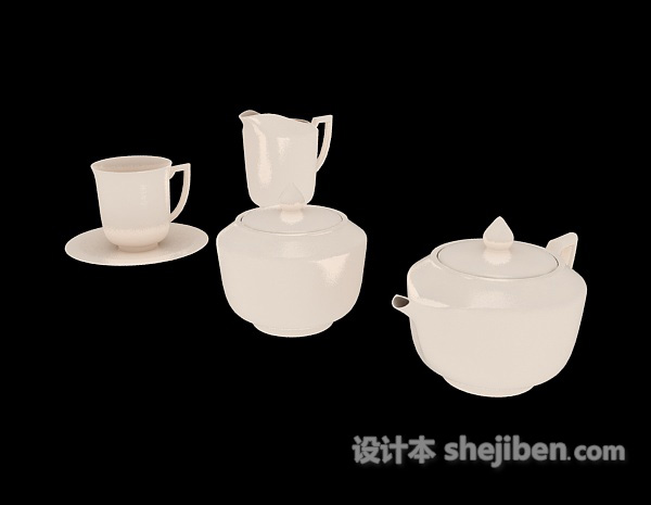 设计本白色经典型茶具3d模型下载