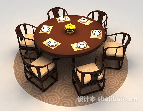 设计本原木餐桌3d模型下载