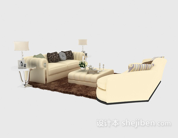 欧式沙发茶几组合3d模型下载