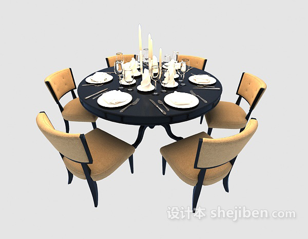 设计本欧式浪漫温馨小圆形餐桌3d模型下载