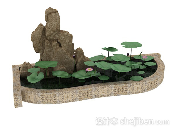设计本水池假山3d模型下载