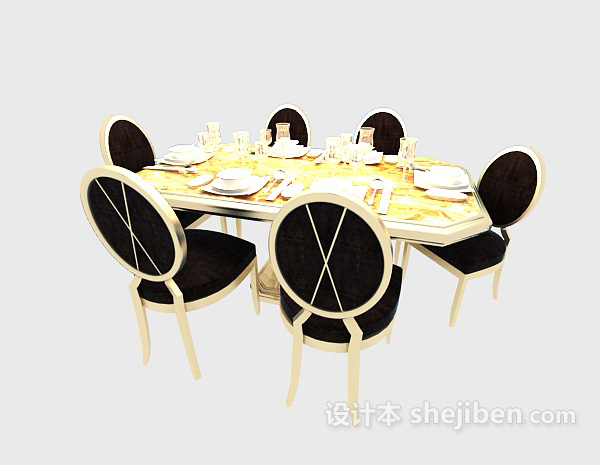 设计本黑白搭配现代餐桌免费3d模型下载