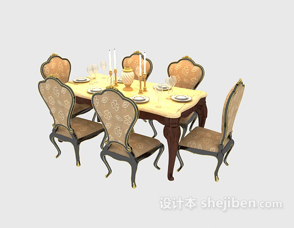 欧式风格高贵气息餐桌洁白时尚餐桌max免费3d模型下载