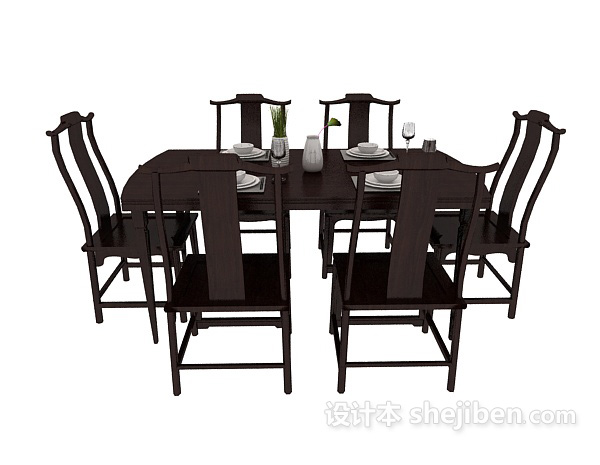 中式风格中式餐桌餐椅装饰3d模型下载