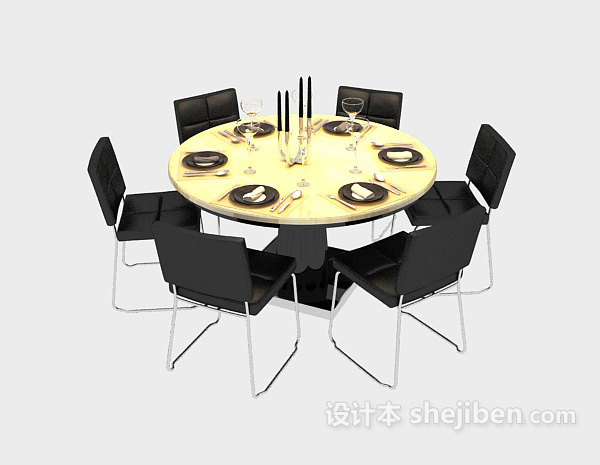 欧式风格黑白搭配大气圆餐桌3d模型下载