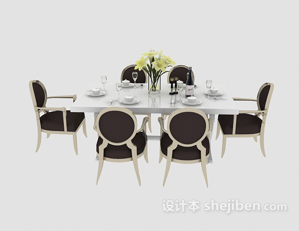 欧式风格洁白时尚欧式餐桌椅3d模型下载