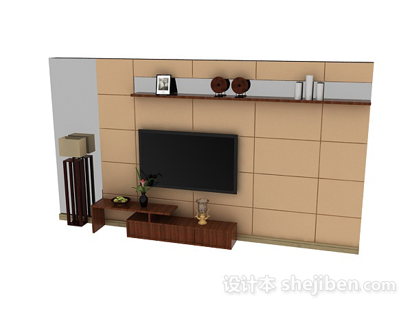 中式风格中式风格电视墙 3d模型下载