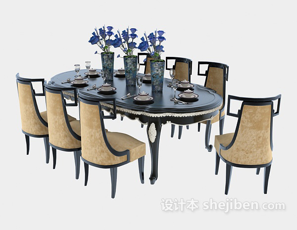 欧式风格高档情调餐桌3d模型下载