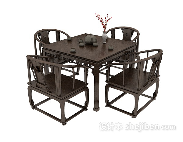 现代风格茶楼桌椅组合3d模型下载