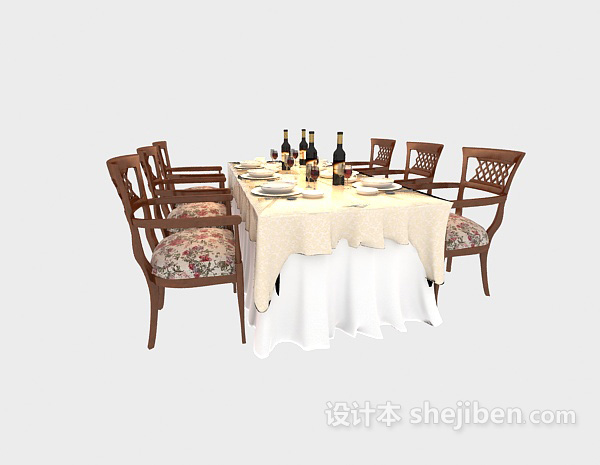 设计本美式风格餐桌桌布3d模型下载