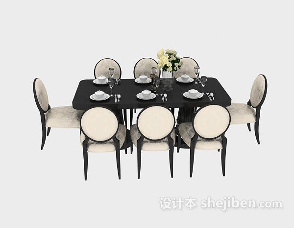 免费欧式洁白清新餐桌椅3d模型下载