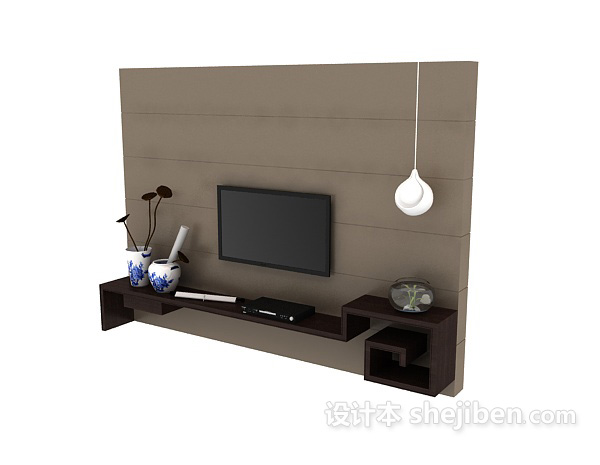中式风格新中式电视背景墙3d模型下载