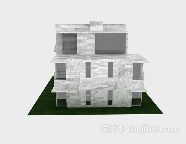 免费现代风格白色别墅3d模型下载