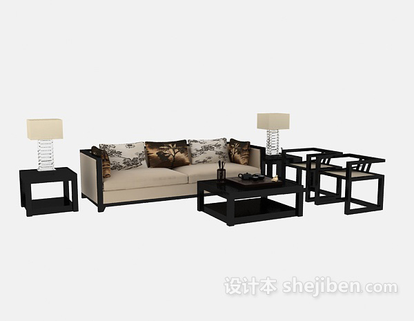设计本现代感十足多人沙发茶几组合max3d模型下载