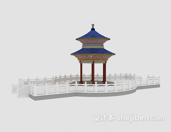 中式风格四角亭子3d模型下载