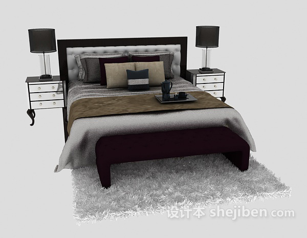 设计本欧式双人床3d模型下载