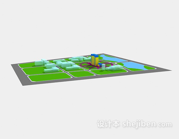 免费市政广场带水景喷泉3d模型下载