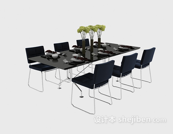 现代风格现代纯黑色大气餐桌3d模型下载