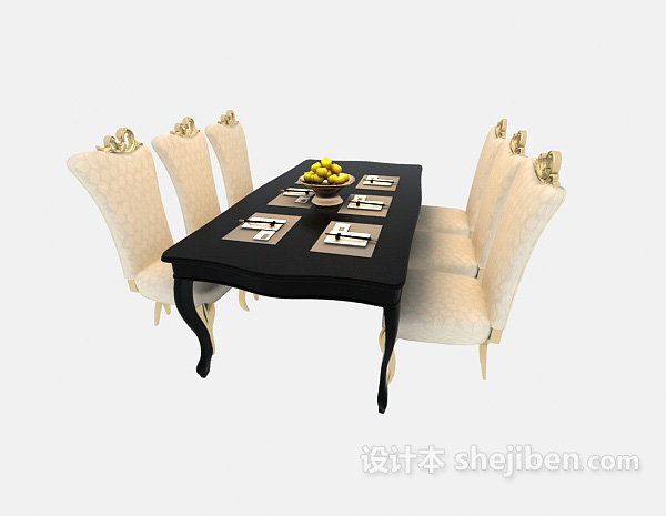 设计本现代黑白搭配大气餐桌3d模型下载